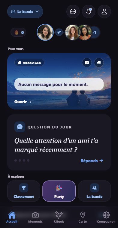 Home screen of the friends space in Nearly