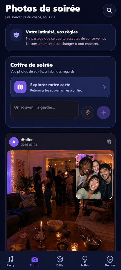Coffre de photos privées d’une soirée entre amis dans Nearly