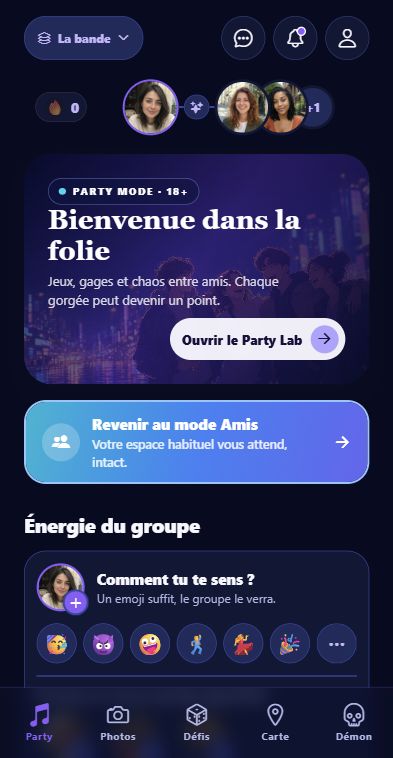 Accueil du Party Mode de Nearly