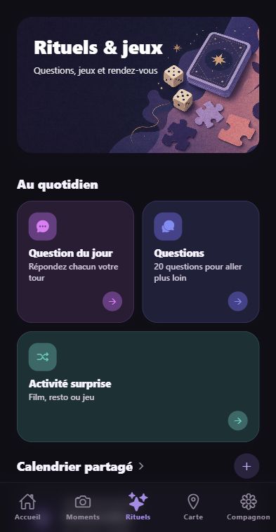 Écran Rituels et jeux de l’application Nearly