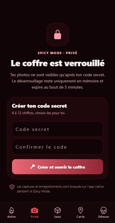 Coffre privé du mode Spicy protégé par code secret